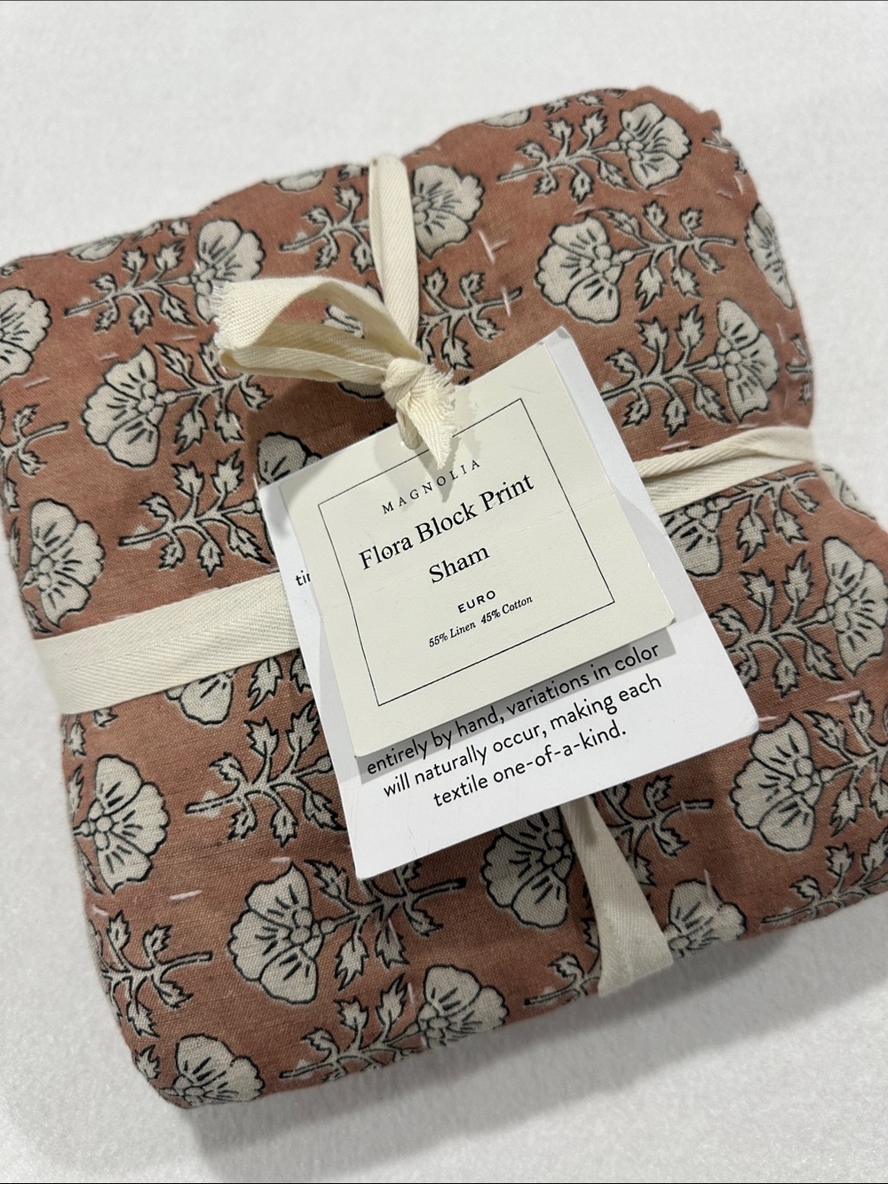 Magnolia Flora Block Print Sham in Rust and Cream
